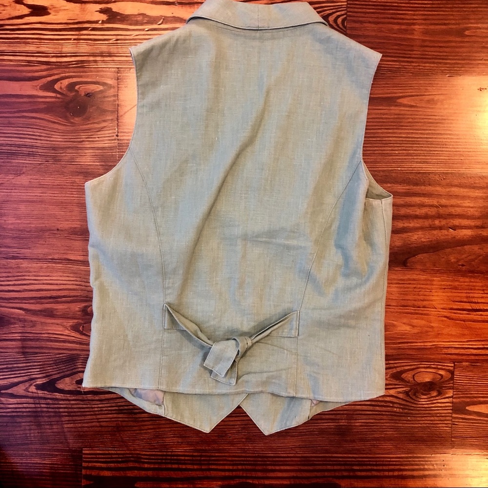 VTG Sage Linen Vest Sleeveless Top Button Down - Picture 4 of 7